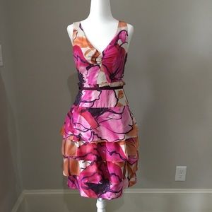 Silk watercolor tiered sleeveless dress